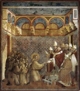 San Francesco viene ricevuto da Papa Innocenzo III. Affresco di Giotto.